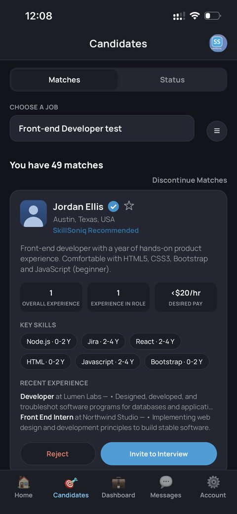 SkillSoniq iOS app: candidate matches